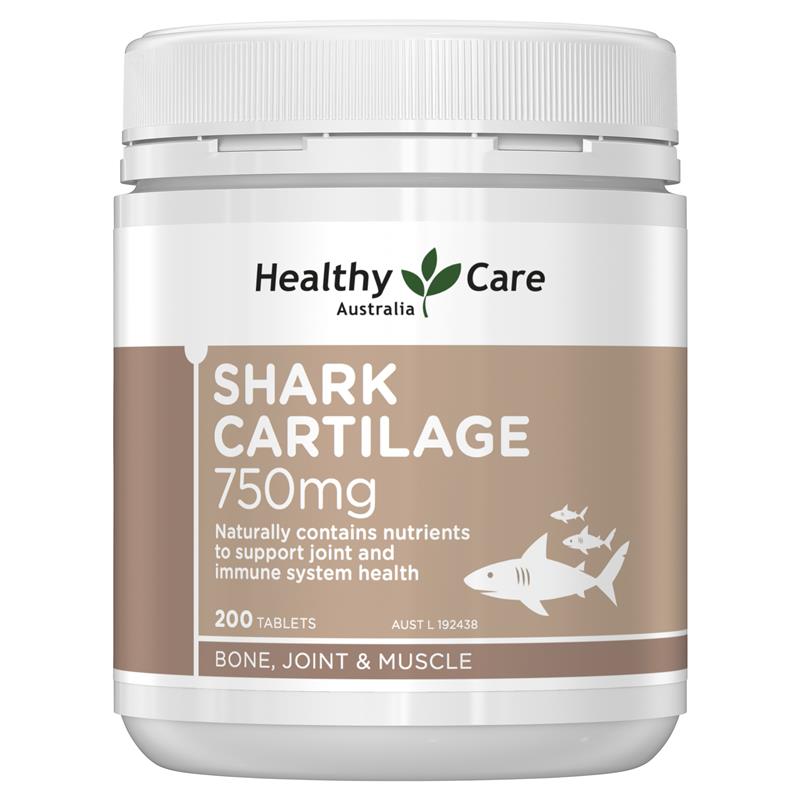 [MẪU MỚI] Sụn cá mập Healthy Care Shark Cartilage 750mg 200 viên của Úc