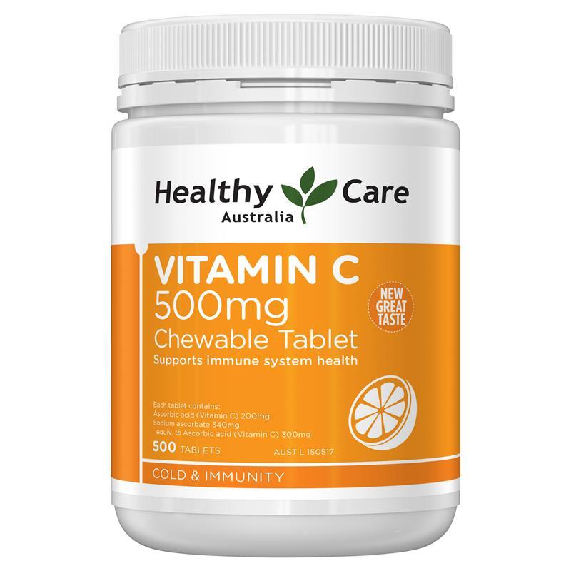 [MẪU MỚI] Vitamin C Healthy Care 500mg 300, 500 viên nhai – Bổ sung Vitamin C cho cả gia đình