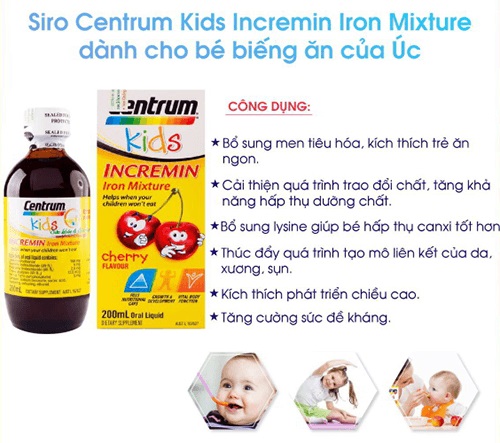 Siro cho trẻ biếng ăn Centrum Kids Incremin Iron Mixture của Úc