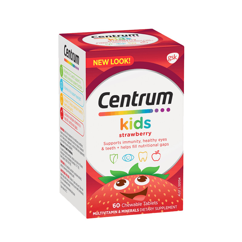 [MẪU MỚI] Centrum Kids dạng viên 60 viên vị dâu của Úc – Bổ sung đầy đủ Vitamin cho bé từ A đến Z