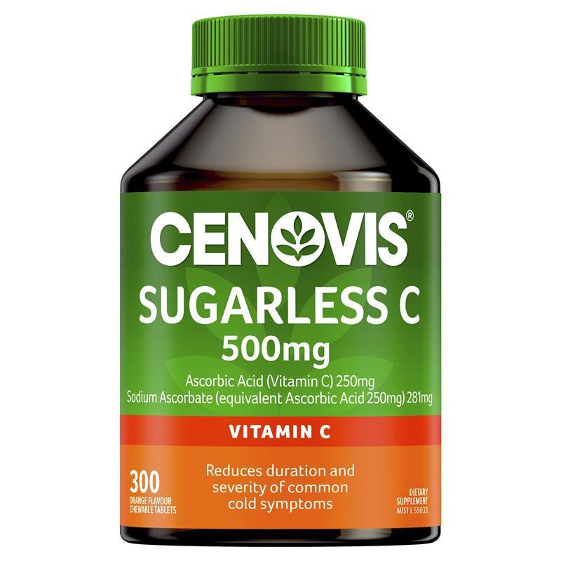 Vitamin C Cenovis – Sugarless C 500mg dạng viên nhai vị cam 300 viên của Úc – Tăng cường sức đề kháng