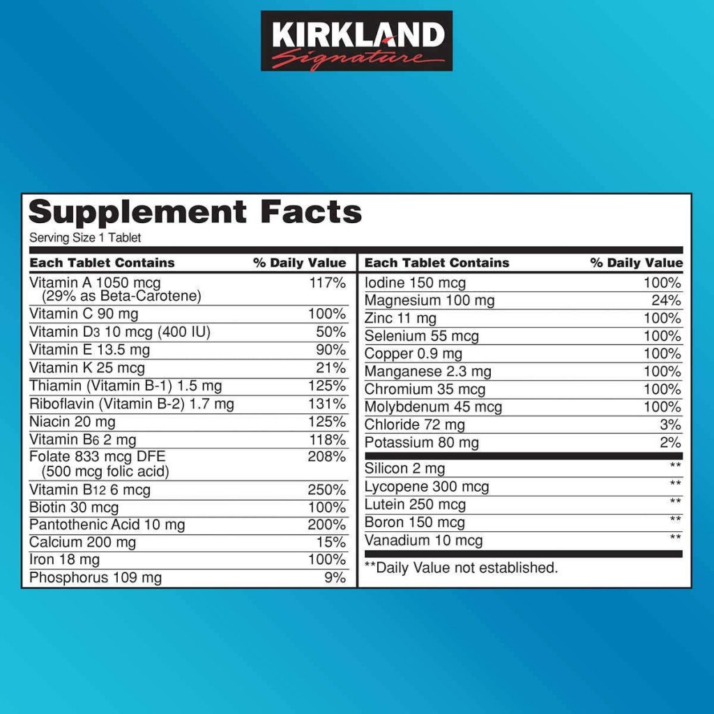 Thành phần Kirkland Daily Multi Vitamin