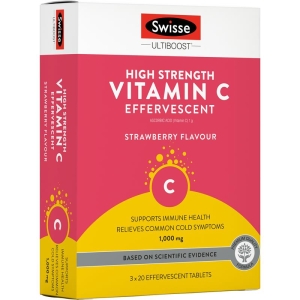 Viên sủi Swisse High Strength Vitamin C 1000mg Úc tuýp 20 viên, 1 hộp 3 tuýp